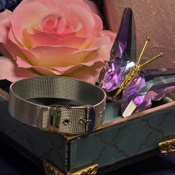 Silver Mesh Buckle Bracelet Adjustable OSFM Modern Unisex Minimalist 91LLB - Picture 1 of 4